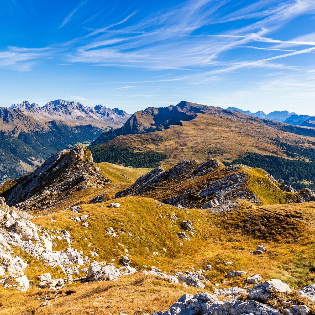 Landschaft_Rosengarten_Dolomiten_Viezzena_Viesena_Herbst_Wanderung