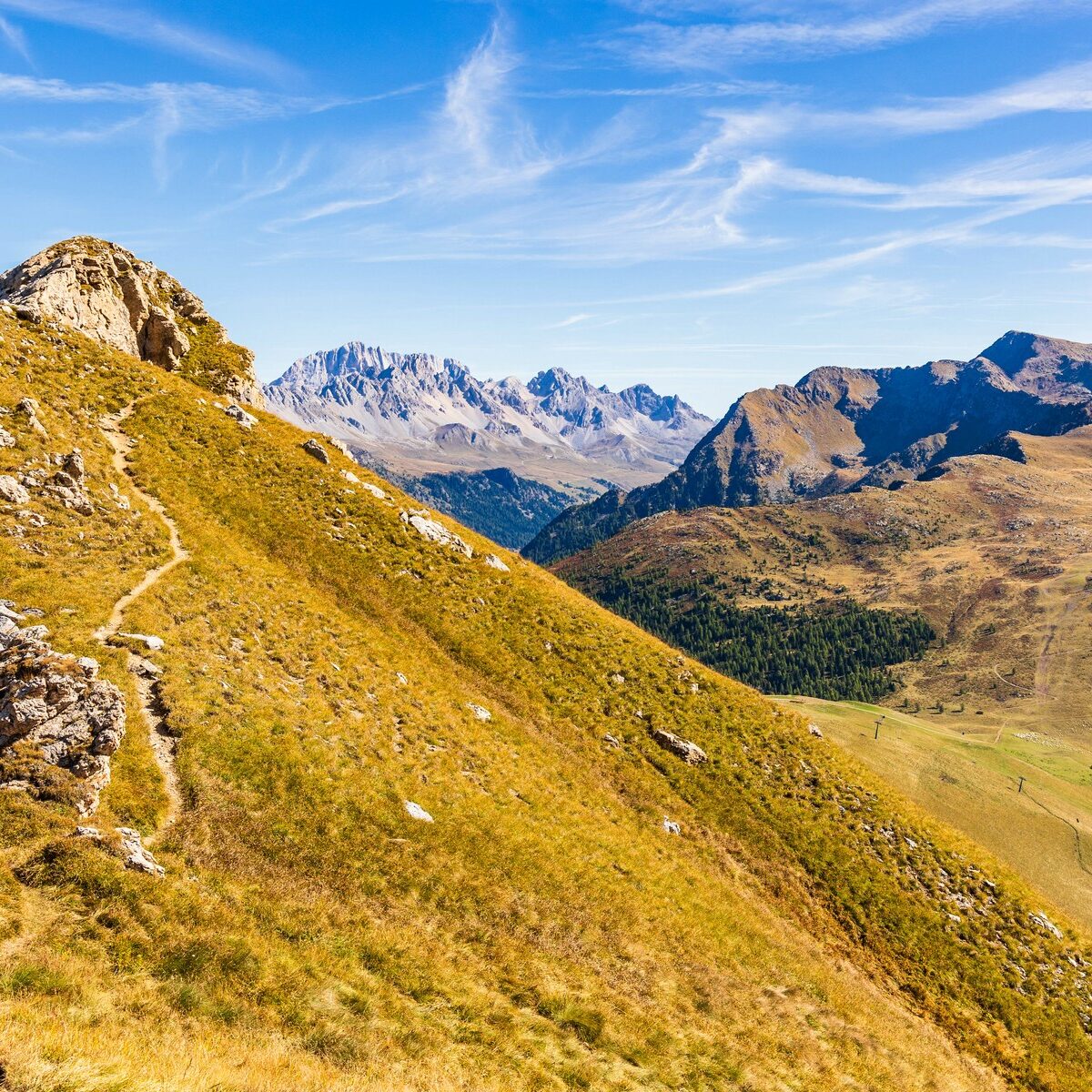 Landschaft_Rosengarten_Dolomiten_Viezzena_Viesena_Herbst_Wanderung